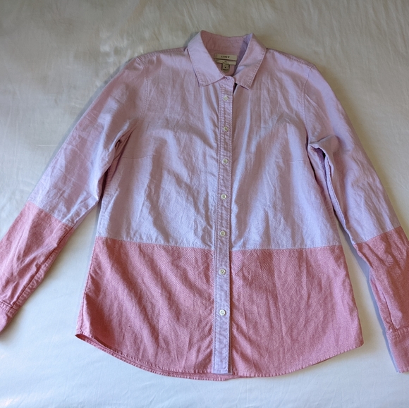 J. Crew "Boy" Long Sleeve Button Down Shirt Pink Color Block Women's Size 8 - Picture 3 of 6